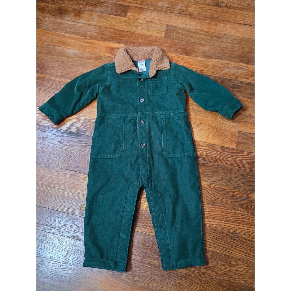 Carters Baby Boys 12M Green Corduroy Jumpsuit Sherpa Collar Outdoor Adventures